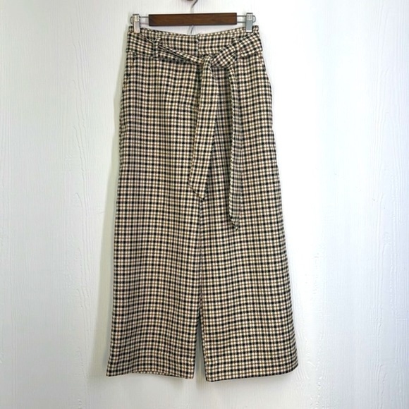 H&M - Tan And Cream Wide Leg Crop With Pockets  Pants Size 4 - Picture 2 of 11